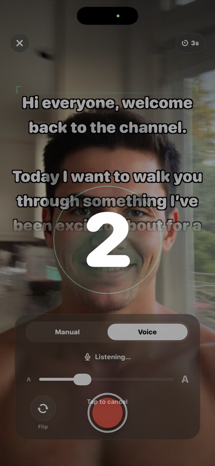 Recording with the pre-record countdown and on-device listening indicator